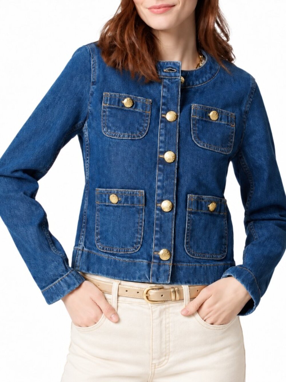 J.Crew Denim Patch Pocket Lady Jacket Gold Buttons Blue Size 10/M NEW